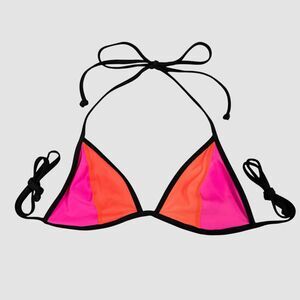 PINK Victoria’s Secret Neon Triangle Bikini Top Small Pink Orange Black Swim Top